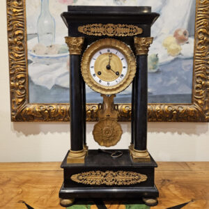 19th Century Empire Ormolu-Mounted Black Marble Portico Clock