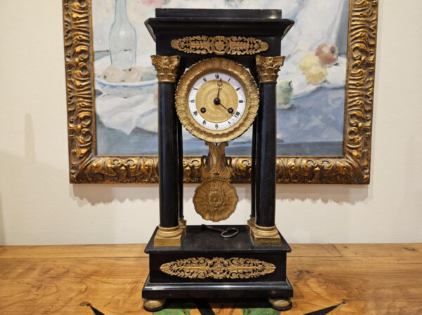 19th Century Empire Ormolu-Mounted Black Marble Portico Clock