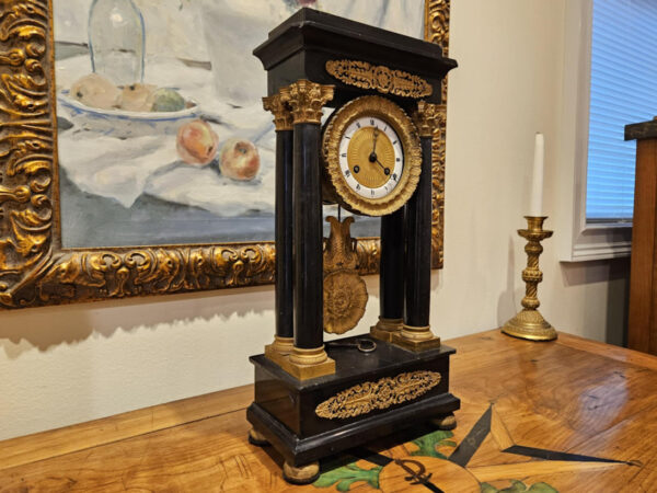 19th Century Empire Ormolu-Mounted Black Marble Portico Clock - Image 6