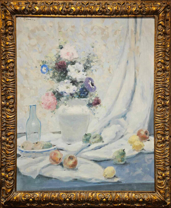 "Floral Still Life with Fruit " Oil on Canvas by Andre Gisson (1921 - 2003) - Image 4