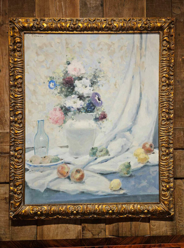 "Floral Still Life with Fruit " Oil on Canvas by Andre Gisson (1921 - 2003) - Image 2