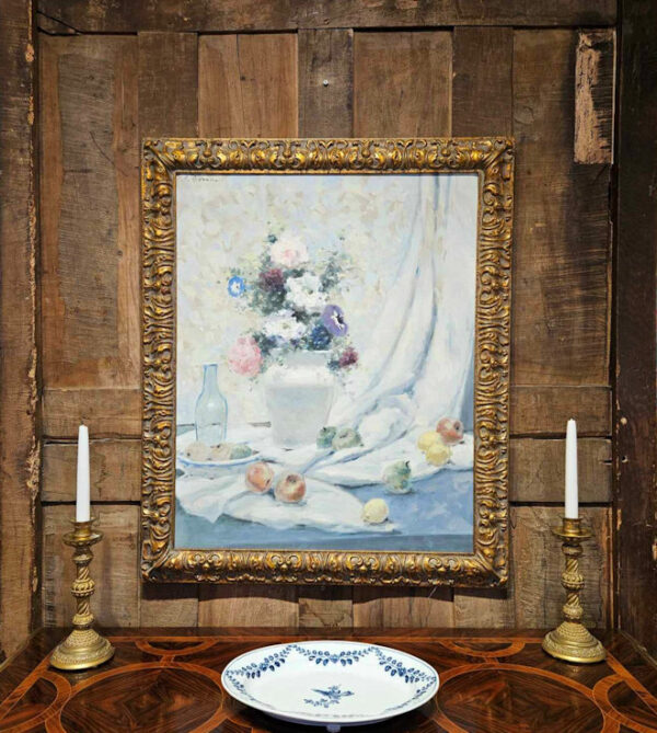 "Floral Still Life with Fruit " Oil on Canvas by Andre Gisson (1921 - 2003) - Image 3
