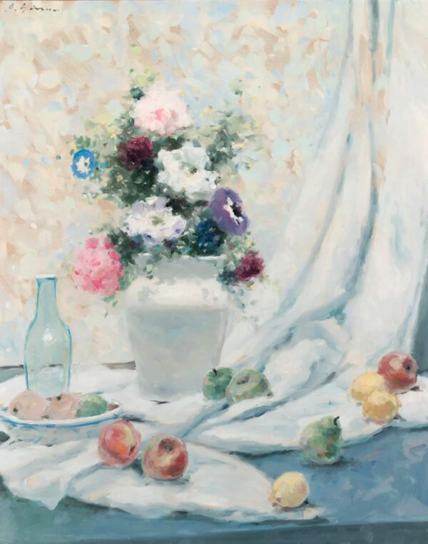 "Floral Still Life with Fruit " Oil on Canvas by Andre Gisson (1921 - 2003)