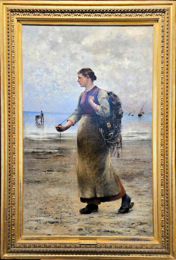 August Vilhelm Nikolaus Hagborg (1852 - 1921)“Fiskare På Stranden I Bretagne" Oil on Canvas