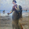 August Vilhelm Nikolaus Hagborg (1852 - 1921)“Fiskare På Stranden I Bretagne" Oil on Canvas