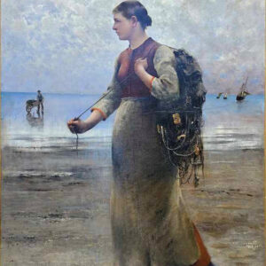 August Vilhelm Nikolaus Hagborg (1852 - 1921)“Fiskare På Stranden I Bretagne" Oil on Canvas