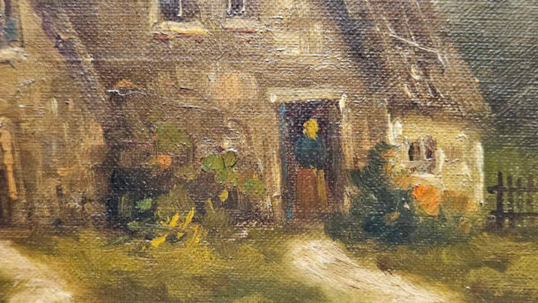 Carl Dahl (1810 - 1887) Oil on Canvas "Fishing Village" - Image 9