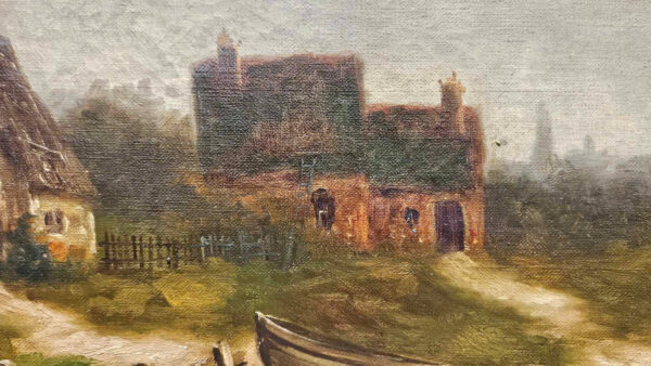 Carl Dahl (1810 - 1887) Oil on Canvas "Fishing Village" - Image 10