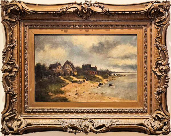 Carl Dahl (1810 - 1887) Oil on Canvas "Fishing Village"