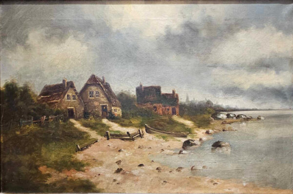 Carl Dahl (1810 - 1887) Oil on Canvas "Fishing Village" - Image 4