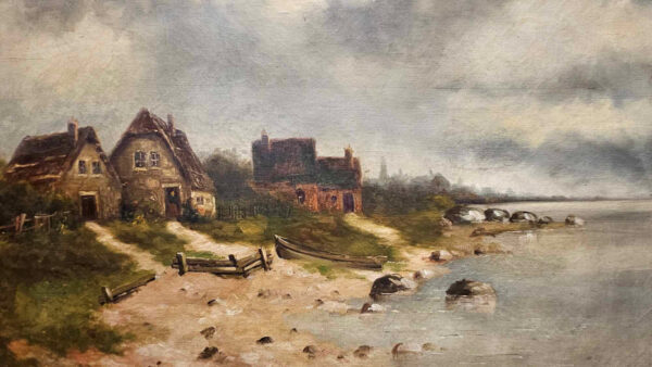 Carl Dahl (1810 - 1887) Oil on Canvas "Fishing Village" - Image 5