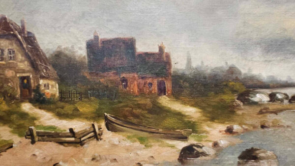 Carl Dahl (1810 - 1887) Oil on Canvas "Fishing Village" - Image 6