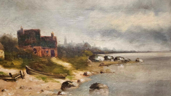 Carl Dahl (1810 - 1887) Oil on Canvas "Fishing Village" - Image 16