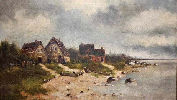 Carl Dahl (1810 - 1887) Oil on Canvas "Fishing Village" - Image 15