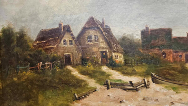 Carl Dahl (1810 - 1887) Oil on Canvas "Fishing Village" - Image 7