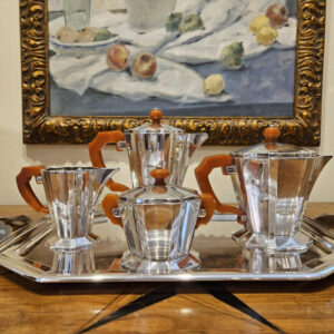 Art Deco Italian 800 Silver Tea Set and Tray made by A. Cesa S. C. Silversmith, Alessandria Italy.