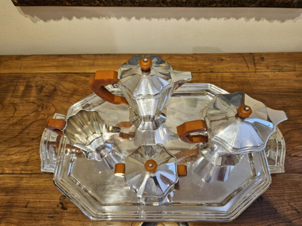 Art Deco Italian 800 Silver Tea Set and Tray made by A. Cesa S. C. Silversmith, Alessandria Italy. - Image 5