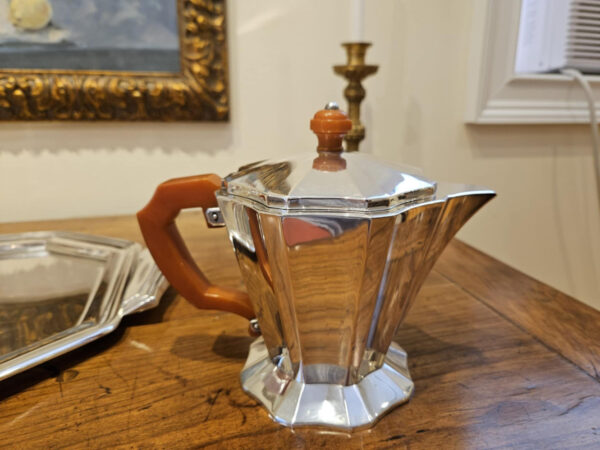 Art Deco Italian 800 Silver Tea Set and Tray made by A. Cesa S. C. Silversmith, Alessandria Italy. - Image 6
