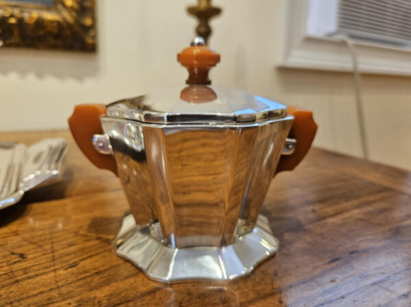 Art Deco Italian 800 Silver Tea Set and Tray made by A. Cesa S. C. Silversmith, Alessandria Italy. - Image 9