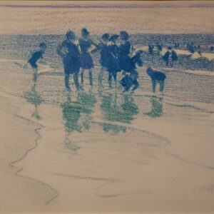 "Wading at the Shore" Mixed Media on Artist Board by Edward Henry Potthast (1857-1927)