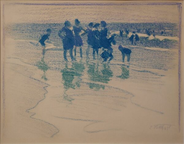 "Wading at the Shore" Mixed Media on Artist Board by Edward Henry Potthast (1857-1927)