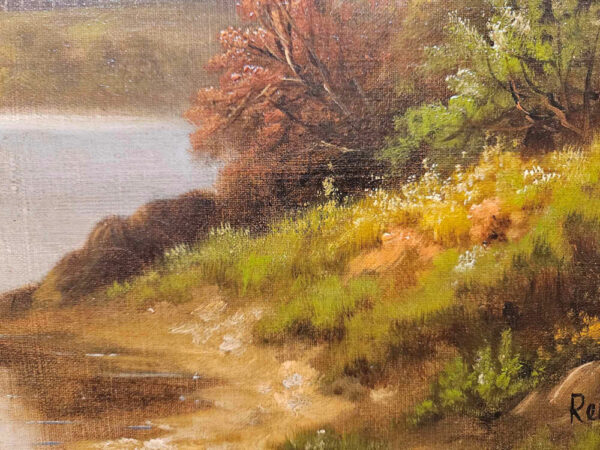 Emile Henry Renard (1850 - 1930)   “Pêche au bord des étangs” Oil on Canvas - Image 12