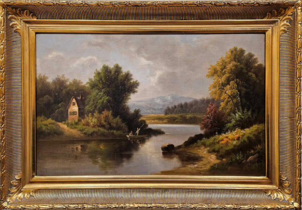 Emile Henry Renard (1850 - 1930)   “Pêche au bord des étangs” Oil on Canvas - Image 3