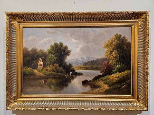 Emile Henry Renard (1850 - 1930)   “Pêche au bord des étangs” Oil on Canvas - Image 2
