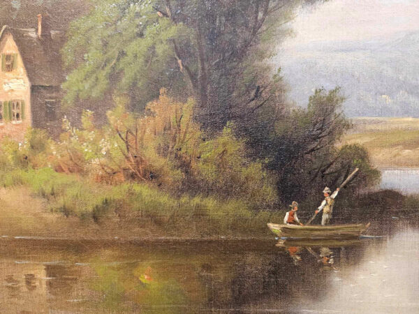 Emile Henry Renard (1850 - 1930)   “Pêche au bord des étangs” Oil on Canvas - Image 7