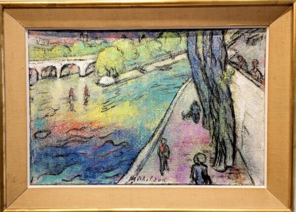 "View of the Seine From Pont des Arts" Oil Painting by Leo Michelson (1887-1978)