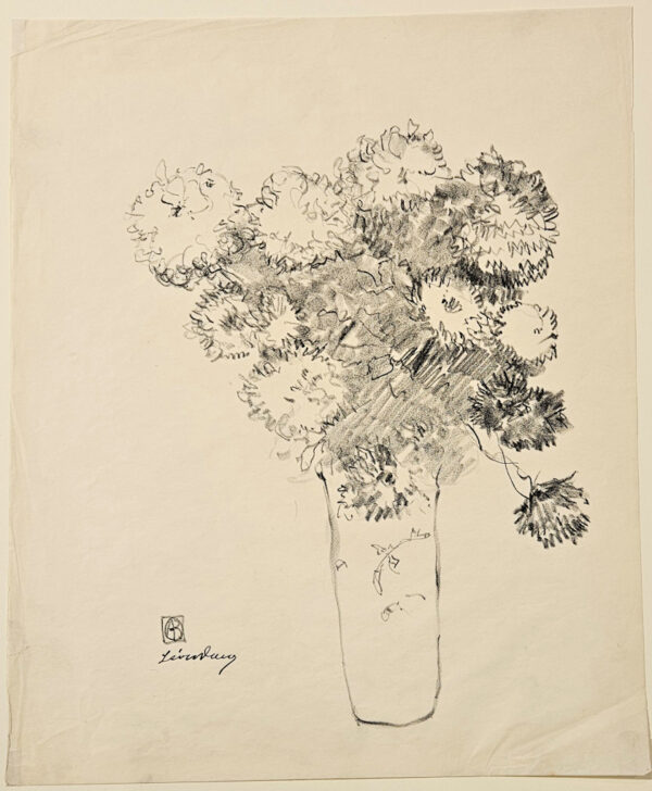 Leon Dabo (1864-1960) Autumn Flowers in a Vase  Charcoal on Paper