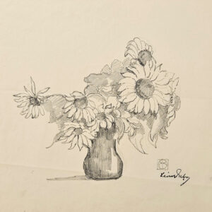 Leon Dabo (1864-1960)  Black Eyed Susans in a Vase  Charcoal on Paper