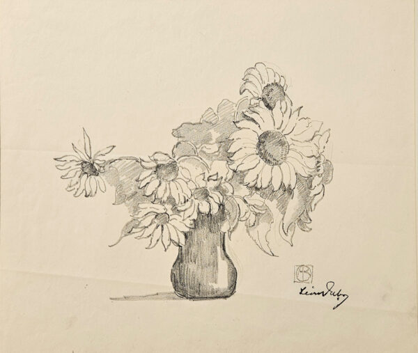 Leon Dabo (1864-1960)  Black Eyed Susans in a Vase  Charcoal on Paper