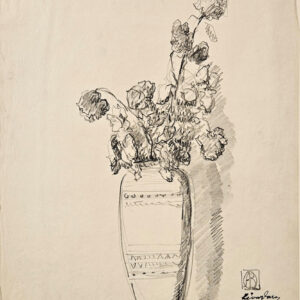Leon Dabo (1864-1960)  Flowers in a Vase (Last Roses)  Charcoal on Paper