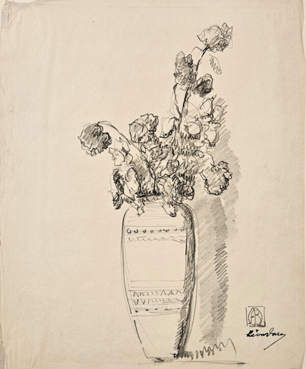 Leon Dabo (1864-1960)  Flowers in a Vase (Last Roses)  Charcoal on Paper