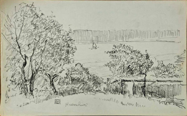 Leon Dabo (1864-1960)  Hudson River Charcoal on Paper