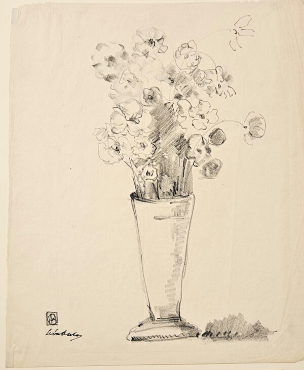 Leon Dabo (1864-1960)  Sweet Peas in a Vase  Charcoal on Paper
