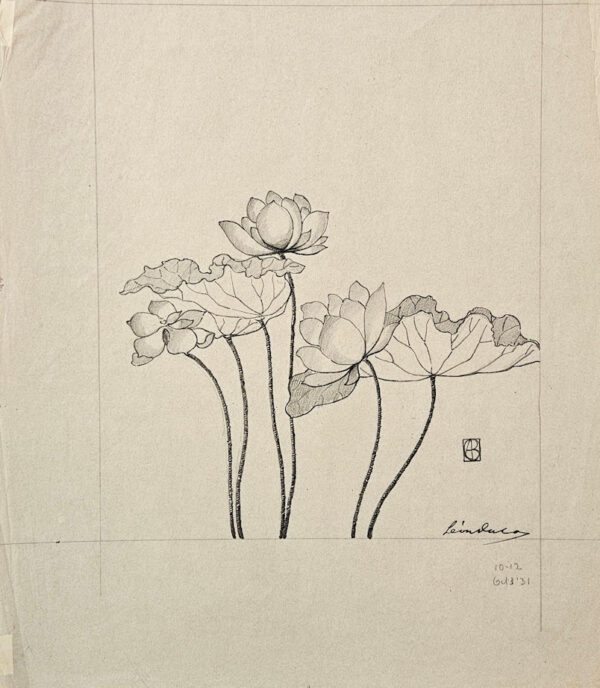 Leon Dabo (1864-1960) Lotus Blossoms  Charcoal on Paper