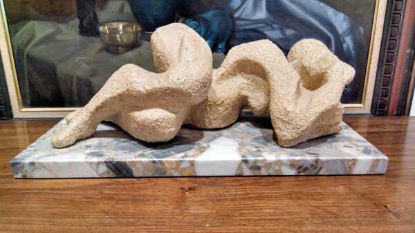 "Recombent Nude" Clay Sculpture with sand finish by Madeleine Heumann (1933-2018)