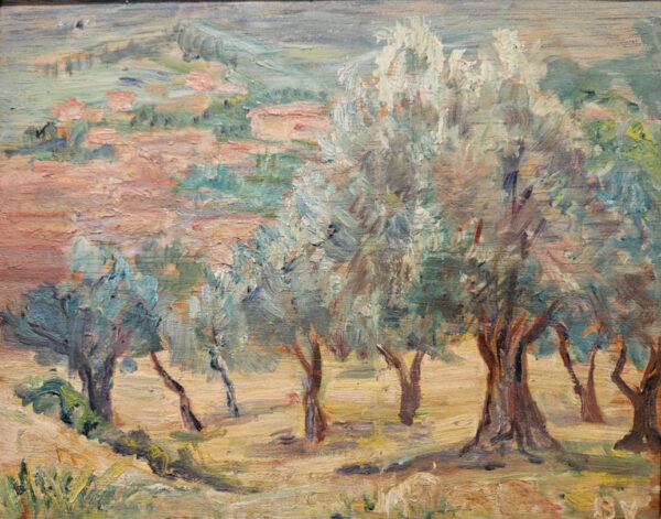 Maxime Boulard de Villeneuve (1884 - 1971) Oil on Board "Provence Landscape with Trees"