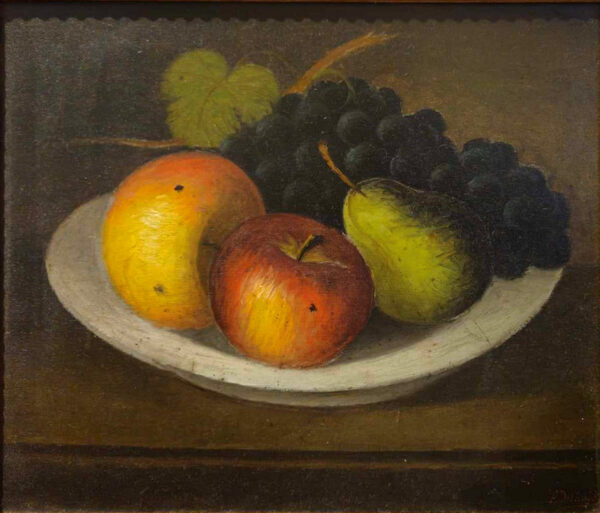 Paul Dubois (1829 - 1905) “Still Life with Ripe Fruit” Oil on artist board.