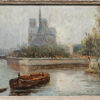 Notre-Dame Cathedral in Paris on the Seine River Oil on Board - Image 3