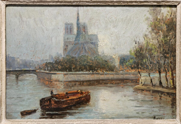 Notre-Dame Cathedral in Paris on the Seine River Oil on Board - Image 3