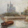 Notre-Dame Cathedral in Paris on the Seine River Oil on Board