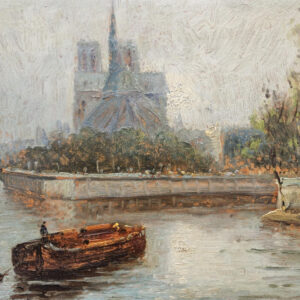 Notre-Dame Cathedral in Paris on the Seine River Oil on Board