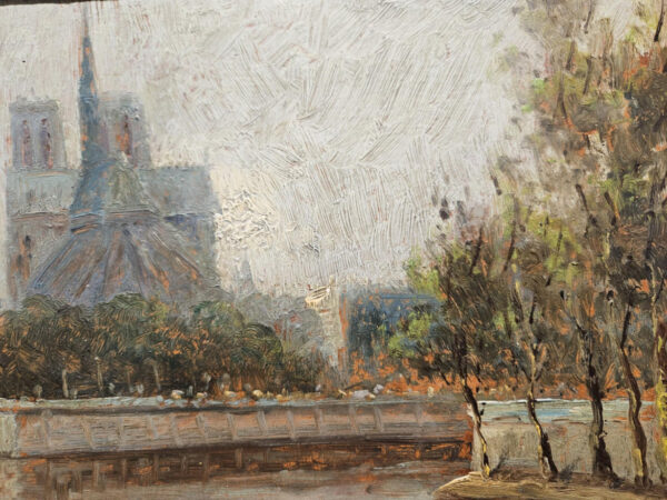 Notre-Dame Cathedral in Paris on the Seine River Oil on Board - Image 6
