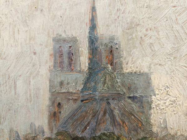 Notre-Dame Cathedral in Paris on the Seine River Oil on Board - Image 9