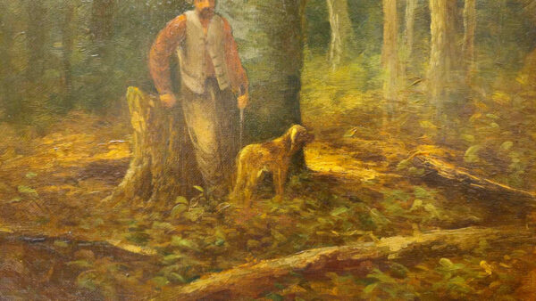 William Ongley (1838-1890) “Hunter and His Hound in The Adirondacks Forest” - Image 8