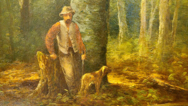 William Ongley (1838-1890) “Hunter and His Hound in The Adirondacks Forest” - Image 9