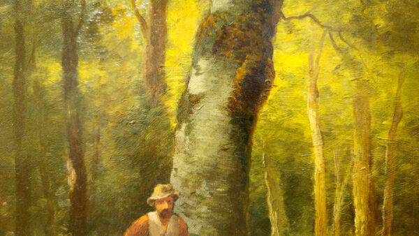 William Ongley (1838-1890) “Hunter and His Hound in The Adirondacks Forest” - Image 6